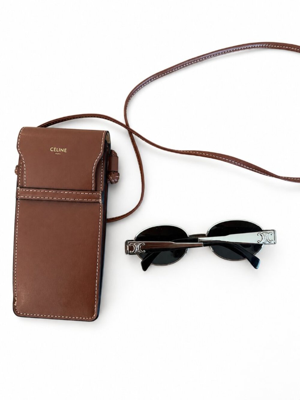 Celine Triomphe Metal Oval Sunglasses Black Silver Smoke Lens